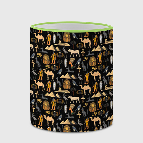 Кружка цветная Древний Египет - паттерн / 3D-Светло-зеленый кант – фото 2