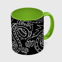 Кружка 3D Драконы татуировки самураи, цвет: 3D-белый + светло-зеленый