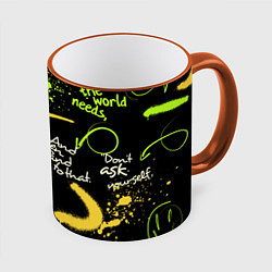 Кружка 3D Неоновый смайл, цвет: 3D-оранжевый кант