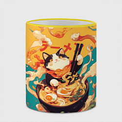 Кружка 3D The cat eats ramen, цвет: 3D-желтый кант — фото 2