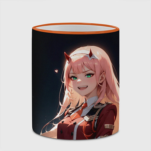 Кружка цветная Милый во франксе - zero two / 3D-Оранжевый кант – фото 2