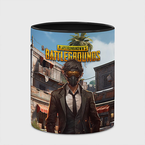Кружка цветная PUBG персонаж в маске / 3D-Белый + черный – фото 2