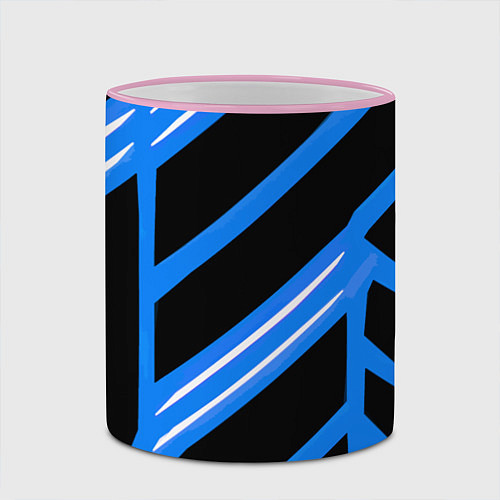 Кружка цветная Black and white stripes on a blue background / 3D-Розовый кант – фото 2