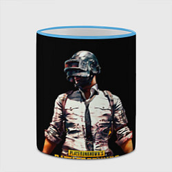 Кружка 3D PUBG игрок на закате черный фон, цвет: 3D-небесно-голубой кант — фото 2
