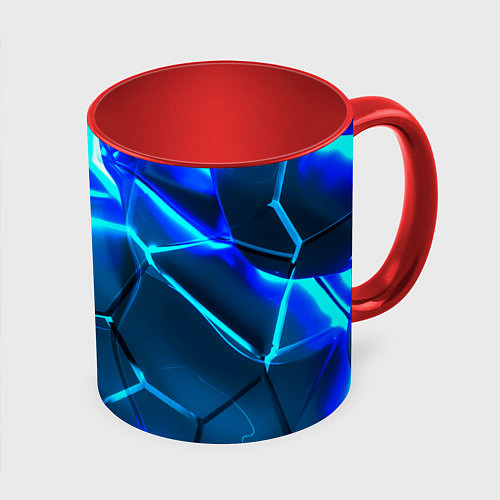 Кружка цветная Неоновые холодные голубые плиты в разломе / 3D-Белый + красный – фото 1
