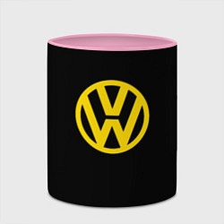 Кружка 3D Volkswagen logo yellow, цвет: 3D-белый + розовый — фото 2