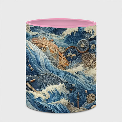 Кружка цветная Абстрактная композиция - нейросеть / 3D-Белый + розовый – фото 2