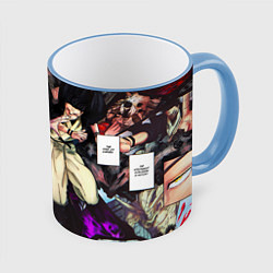 Кружка 3D Сукуна против годжо в цвете - Магическая битва, цвет: 3D-небесно-голубой кант
