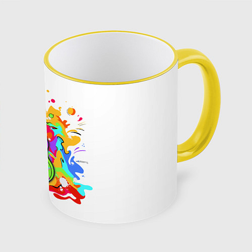 Кружка цветная Разноцветная гитара / 3D-Желтый кант – фото 1