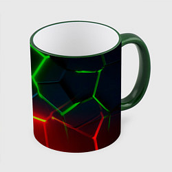 Кружка 3D Зеленые и красные неоновые плиты в разломе, цвет: 3D-зеленый кант