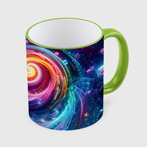 Кружка цветная Космическая галактическая спираль - неоновое свече / 3D-Светло-зеленый кант – фото 1