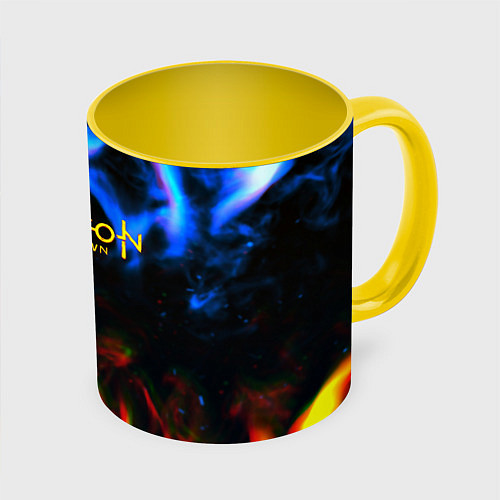 Кружка цветная Horizon zero dawn flame glitch / 3D-Белый + желтый – фото 1