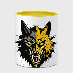Кружка 3D Злой желтый волк, цвет: 3D-белый + желтый — фото 2