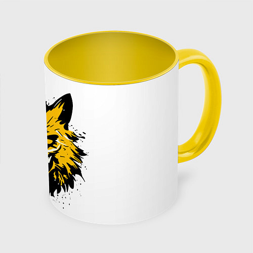 Кружка цветная Злой желтый волк / 3D-Белый + желтый – фото 1