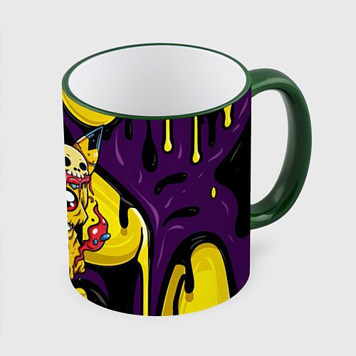 Кружка цветная Зомби Пикачу и желтые пятна / 3D-Зеленый кант – фото 1