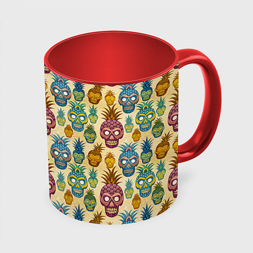 Кружка цветная Обезьяна ананас / 3D-Белый + красный – фото 1