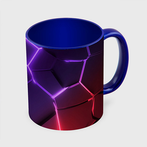 Кружка цветная Красно-фиолетовые неоновые плиты в разломе / 3D-Белый + синий – фото 1