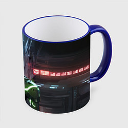 Кружка 3D Зелёный кибернетический демон, цвет: 3D-синий кант
