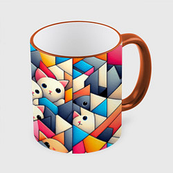 Кружка 3D Geometric pattern with kittens - ai art, цвет: 3D-оранжевый кант