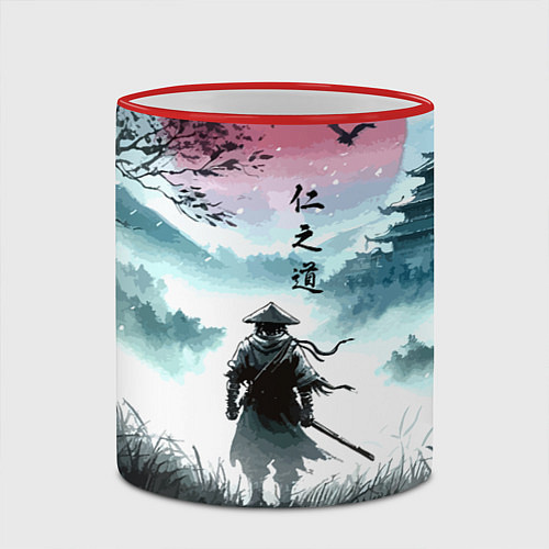 Кружка цветная Japanese samurai - ghost of Tsushima / 3D-Красный кант – фото 2