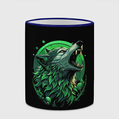 Кружка цветная Неоновая голова волка / 3D-Синий кант – фото 2