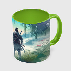 Кружка цветная Японский самурай на берегу горного озера