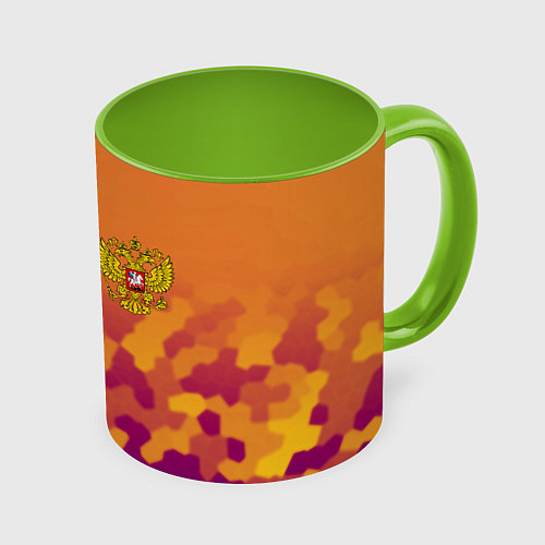Кружка цветная Герб РФ текстура камуфляж / 3D-Белый + светло-зеленый – фото 1