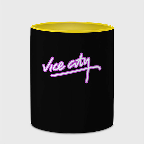 Кружка цветная Vice city logo neon / 3D-Белый + желтый – фото 2