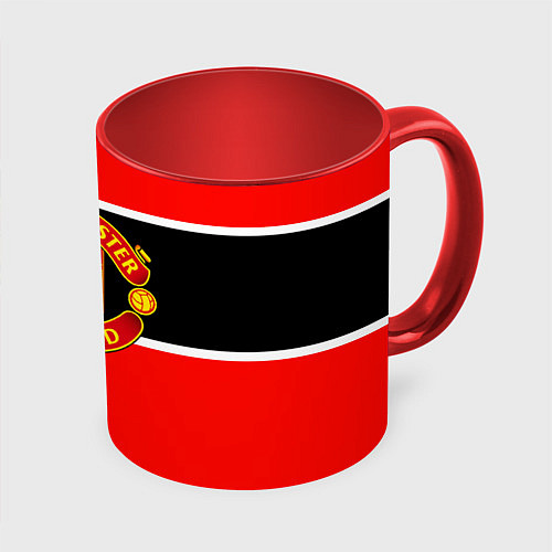 Кружка цветная Манчестер Юнайтед полосы / 3D-Белый + красный – фото 1
