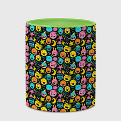 Кружка 3D Разноцветные забавные монстрики-эмодзи паттерн, цвет: 3D-белый + светло-зеленый — фото 2