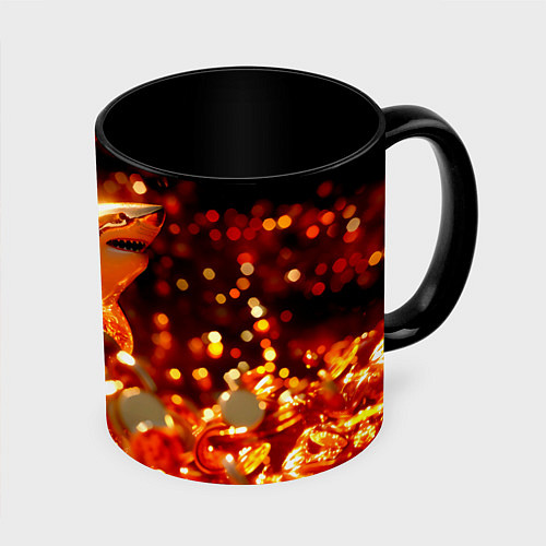 Кружка цветная Золотая акула и море золотых монет / 3D-Белый + черный – фото 1