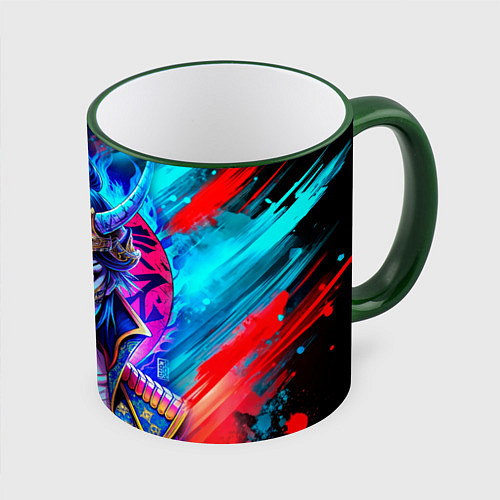 Кружка цветная Суровая девушка самурай / 3D-Зеленый кант – фото 1