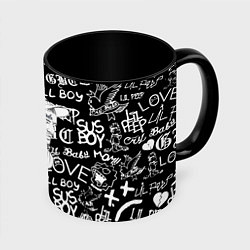 Кружка 3D Lil Peep pattern автографы лого, цвет: 3D-белый + черный