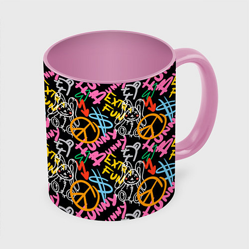 Кружка цветная Funny bunny color graffiti pattern / 3D-Белый + розовый – фото 1