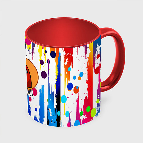 Кружка цветная Among us краски цветные с потёками / 3D-Белый + красный – фото 1