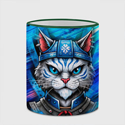Кружка 3D Белый кот самурай, цвет: 3D-зеленый кант — фото 2