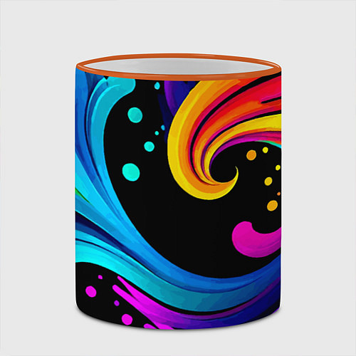Кружка цветная Joy wave - ai art fantasy / 3D-Оранжевый кант – фото 2