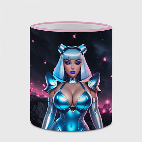 Кружка цветная Девушка в синем блестящем костюме / 3D-Розовый кант – фото 2