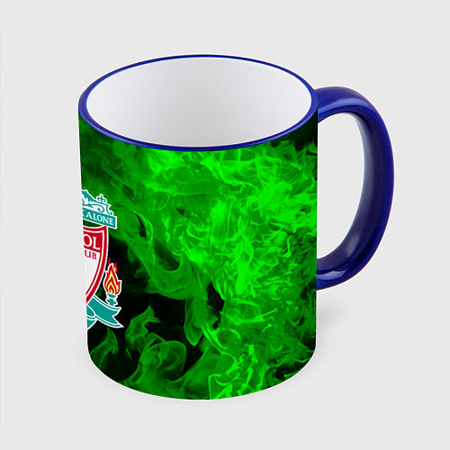 Кружка цветная Liverpool green fire / 3D-Синий кант – фото 1