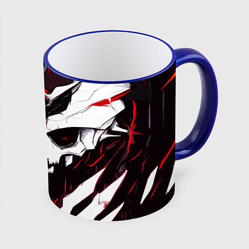 Кружка цветная Абстрактный белый череп и красные полосы / 3D-Синий кант – фото 1
