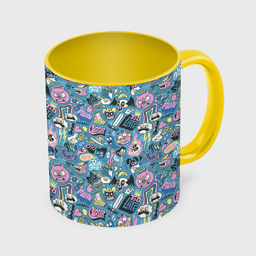 Кружка цветная Дудл животные и меч / 3D-Белый + желтый – фото 1