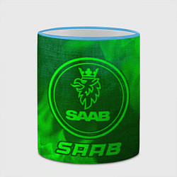 Кружка 3D Saab - green gradient, цвет: 3D-небесно-голубой кант — фото 2