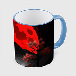 Кружка 3D Черная гора Японии на закате, цвет: 3D-небесно-голубой кант