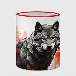 Кружка 3D Одинокий волк среди леса, цвет: 3D-красный кант — фото 2