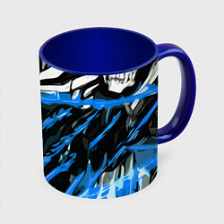 Кружка 3D Blue and white abstraction on a black background, цвет: 3D-белый + синий