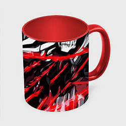 Кружка 3D Red and white abstraction on a black background, цвет: 3D-белый + красный