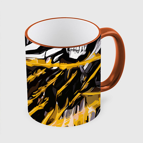 Кружка цветная Yellow and white abstraction on a black background / 3D-Оранжевый кант – фото 1