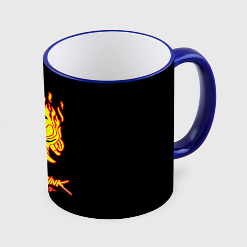 Кружка цветная Cyberpunk 2077 fire logo / 3D-Синий кант – фото 1