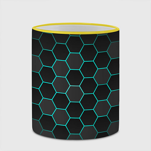 Кружка цветная Геометрия сотовой брони / 3D-Желтый кант – фото 2