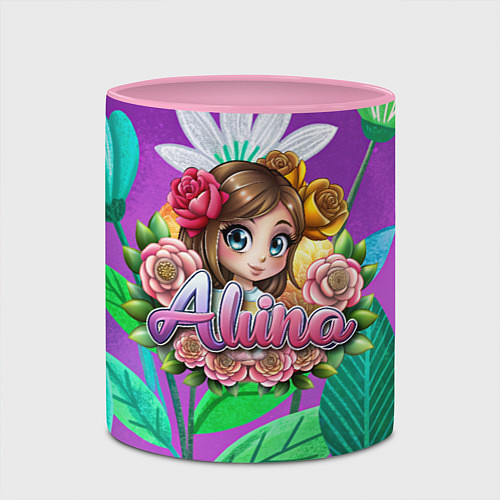 Кружка цветная Алина девушка в розах / 3D-Белый + розовый – фото 2